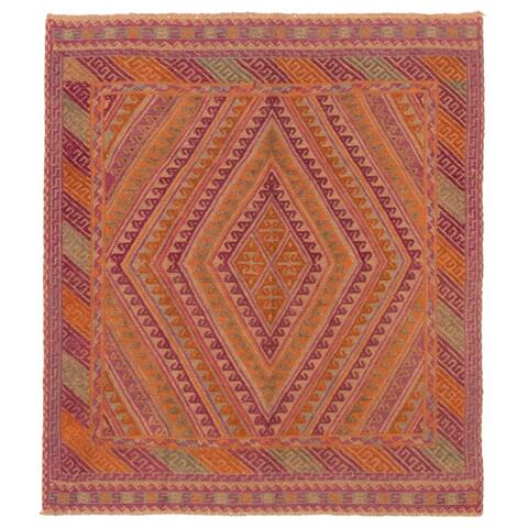 ECARPETGALLERY Hand-knotted Tajik Caucasian Orange, Purple Wool Rug - 5'1 x 6'1