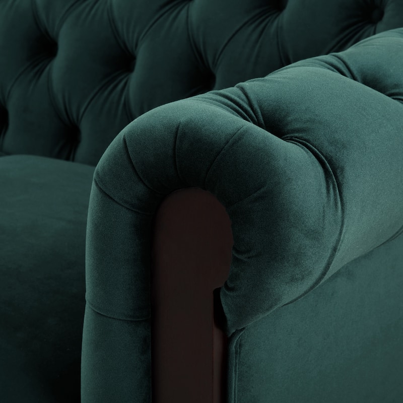 Velvet Loveseat Sofa, with Tufted Button Lounge Couch, Upholstered Sofa Couch 2-Person Rolled Armchair for Living Room