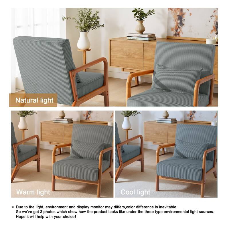 25" W Mid Century Upholstered Wood Accent Chair with Pillow set of 2