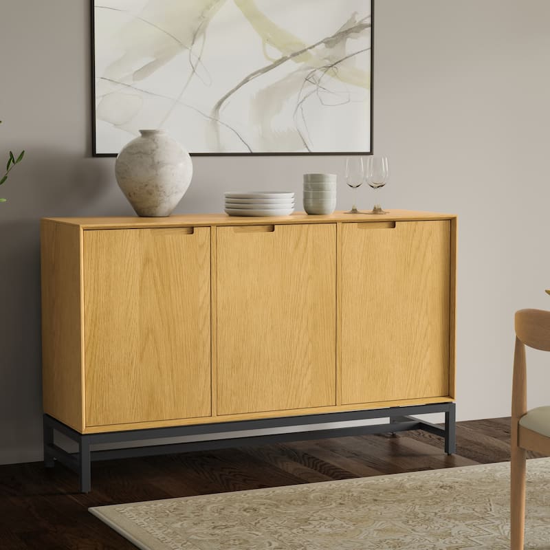 Simpli Home Banting SOLID HARDWOOD & Metal 58x18" Rectangle Modern 3 Door Sideboard Buffet - 18" D x 58" W x 36" H