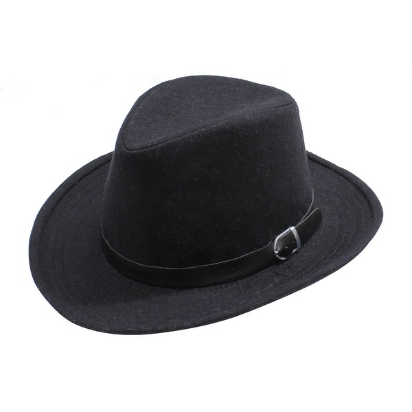 Womens Felt Fedora Hat with Faux Black Leather Buckle