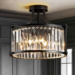 4-Light Modern Matte Black Drum Crystal Semi-Flush Mount Light - 14.76 in. W x 11.81 in. H