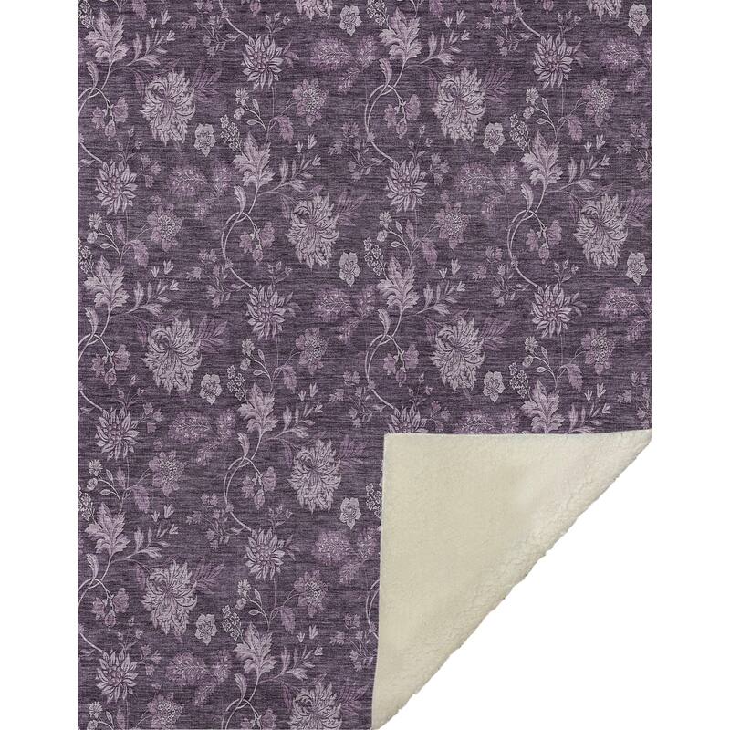 Premium Machine Washable Traditional Floral Sherpa Throw Blanket