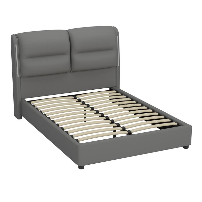 Upholstered Hydraulic Queen Size Platform Bed with Lift Up Storage and Sensor LED Lights