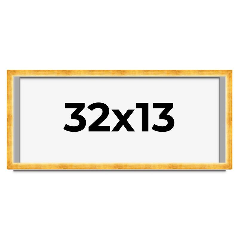 32x13 Shadow Box Frame Gold | 1.625 Inches Deep Real Wood Traditional