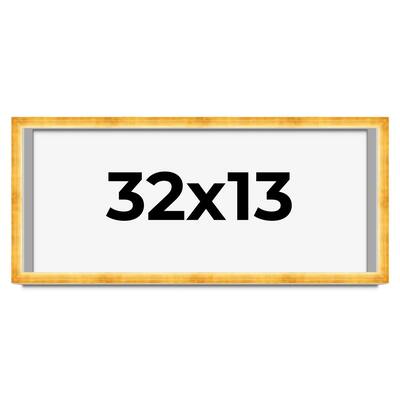 32x13 Shadow Box Frame Gold | 1.625 Inches Deep Real Wood Traditional
