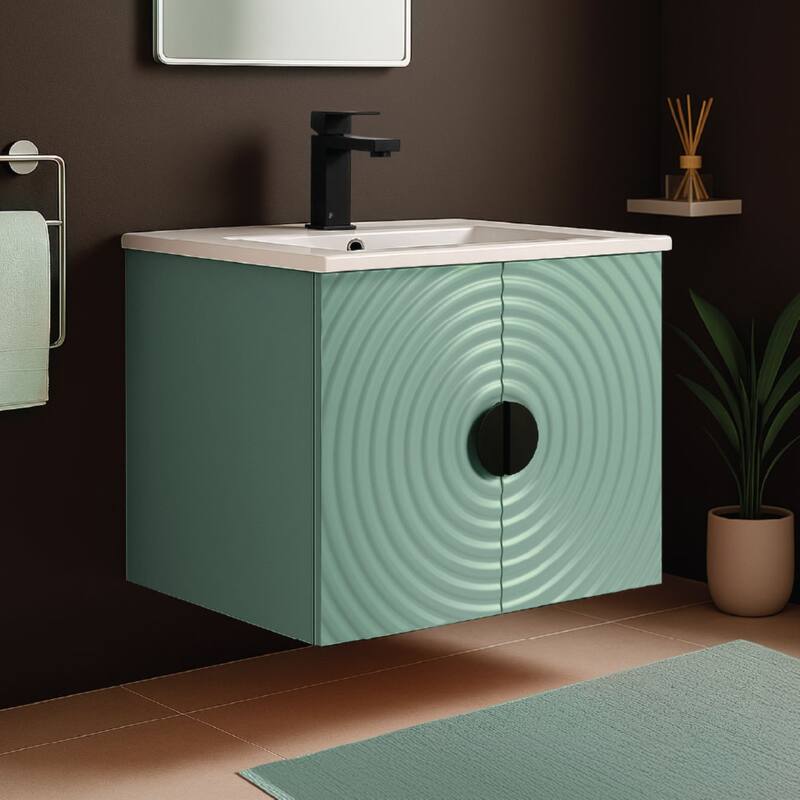 Pellabay Modern Bathroom Vanity with Fluted Circular Doors - Sink Included - 24" - Mint Green