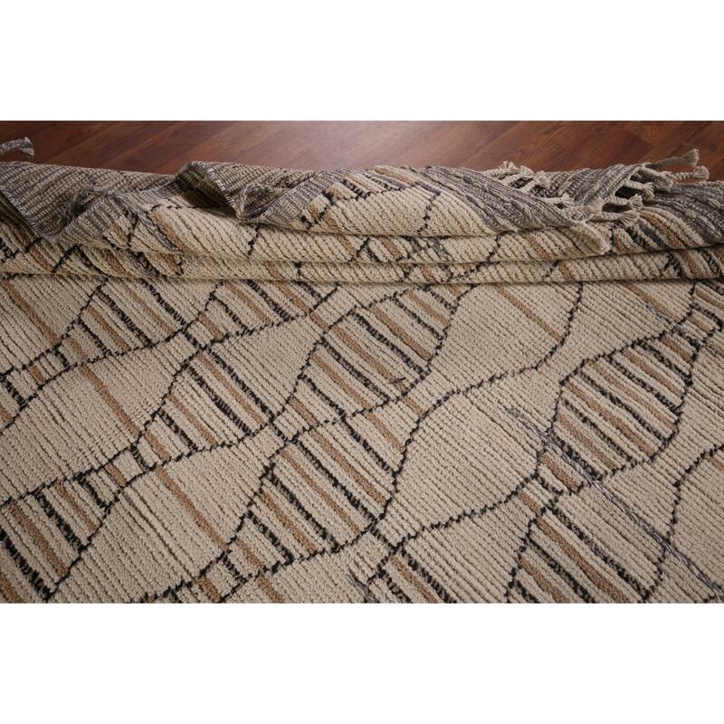 All-Over Moroccan Oriental Area Rug Handmade Beige Wool Carpet - 6'0"x 12'7"