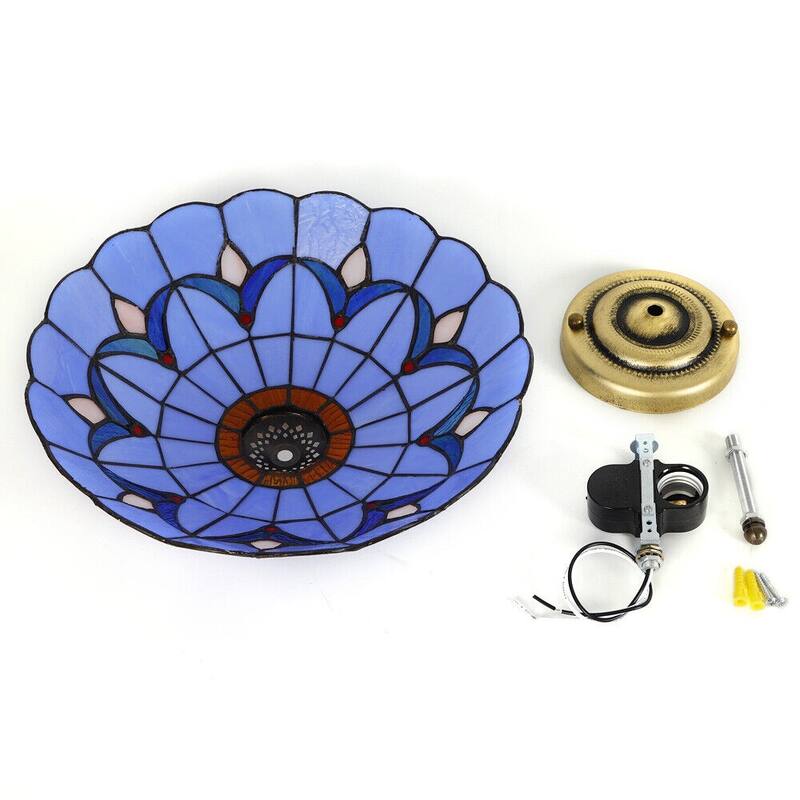 12"Tiffany Style Stained Glass Flush Mount Vintage Lamp Fixture - 11.81''