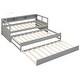 preview thumbnail 10 of 12, Twin XL Size Wood Daybed with 2 Trundles, 3 Storage Cubbies, 1 Light for Free and USB Charging Design Creative Triple Bunk, Gray