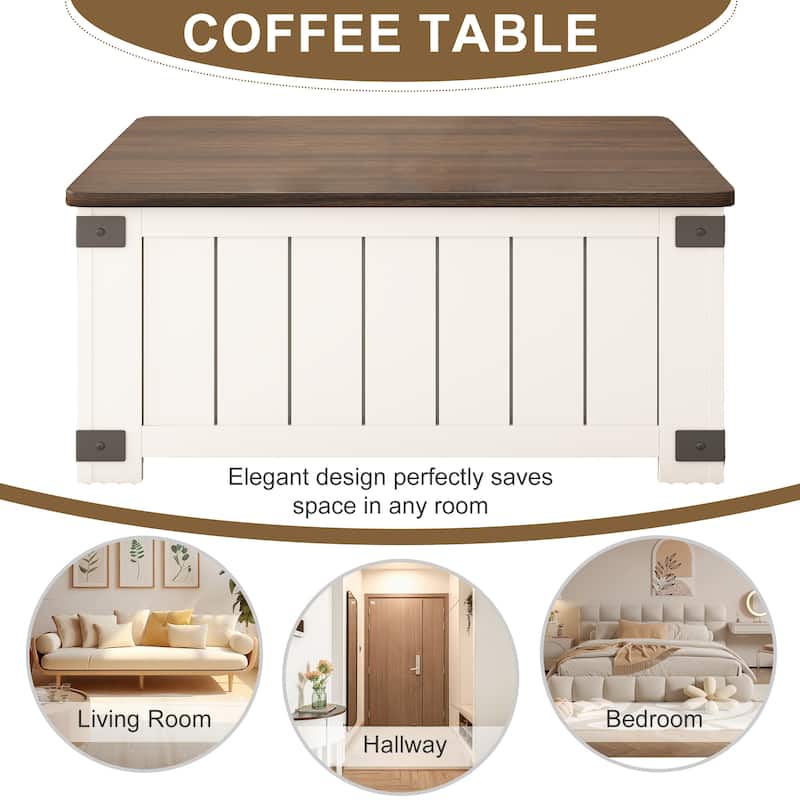 Farmhouse Lift Top Coffee Table with Storage, Wood Square Center Table with Charging Station&USB Ports,Living Room Central Table