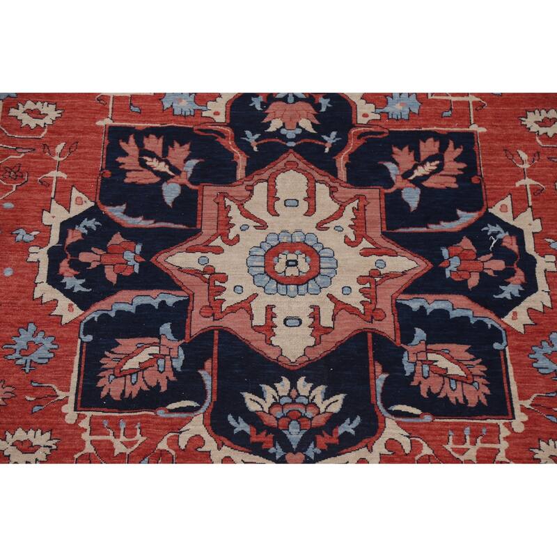 Red/ Ivory/ Blue Heriz Serapi Turkish Area Rug Handmade Wool Carpet - 9'0" x 12'0"