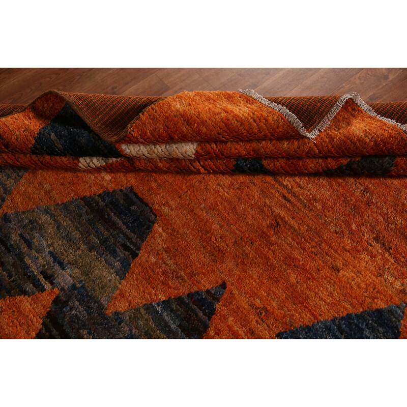 Geometric Orange Moroccan Oriental Rug Hand-Knotted Wool Carpet - 6'10" x 9'10"
