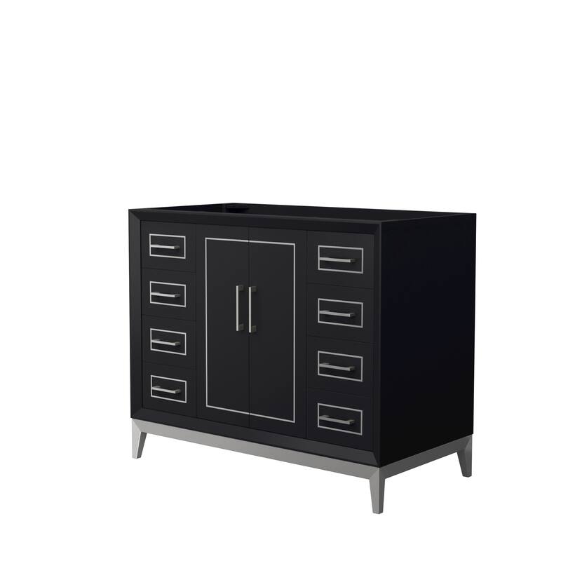 Marlena 42-Inch Single Vanity Cabinet - Black, Brushed Nickel Trim, No Top