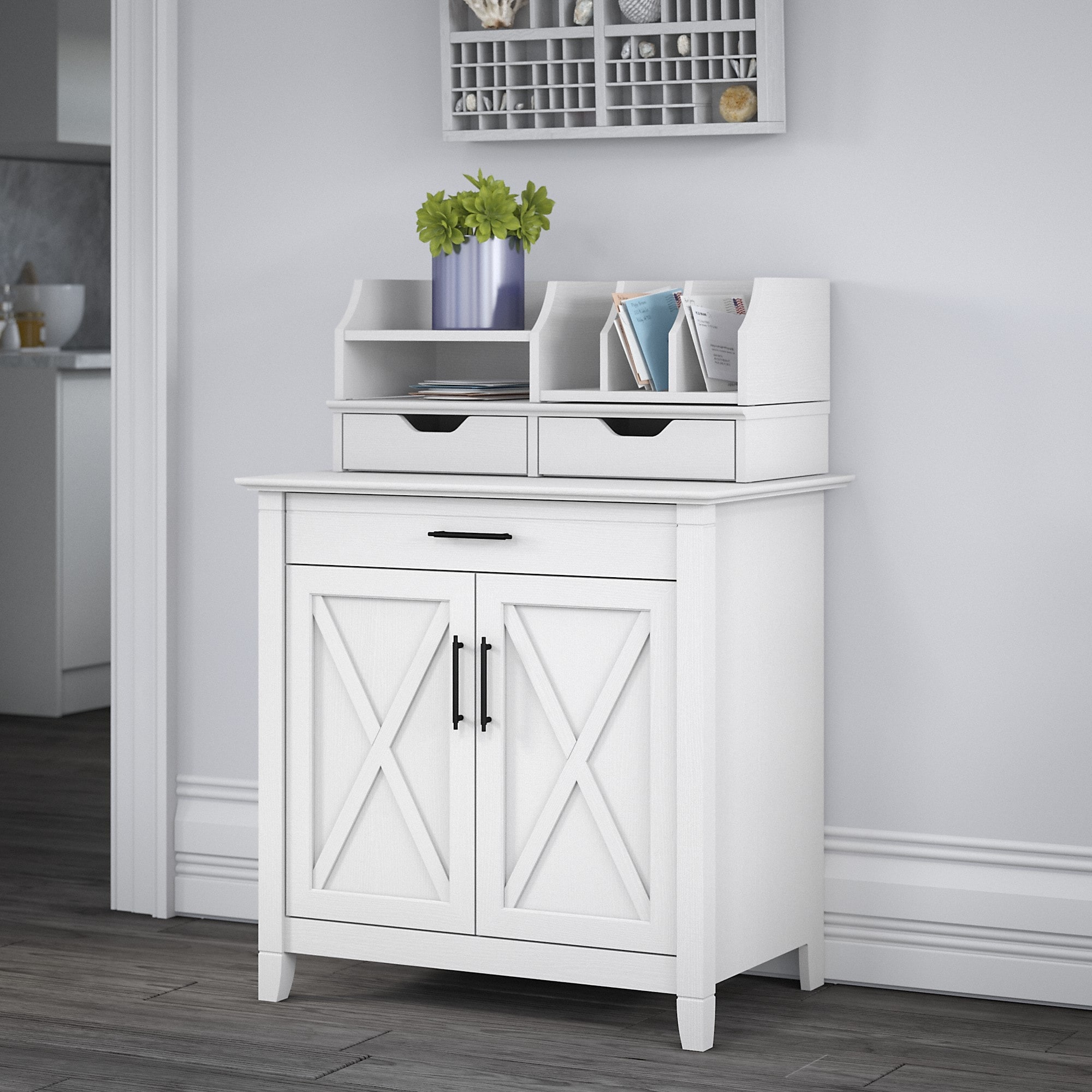 Bush Furniture Key West Small Coffee Bar with Drawer, Washed Gray