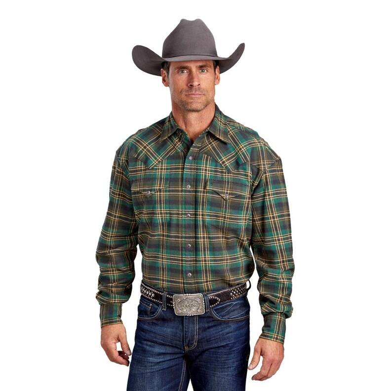 Stetson Western Shirt Mens L/S Flannel Green 11-001-0478-0772 GR