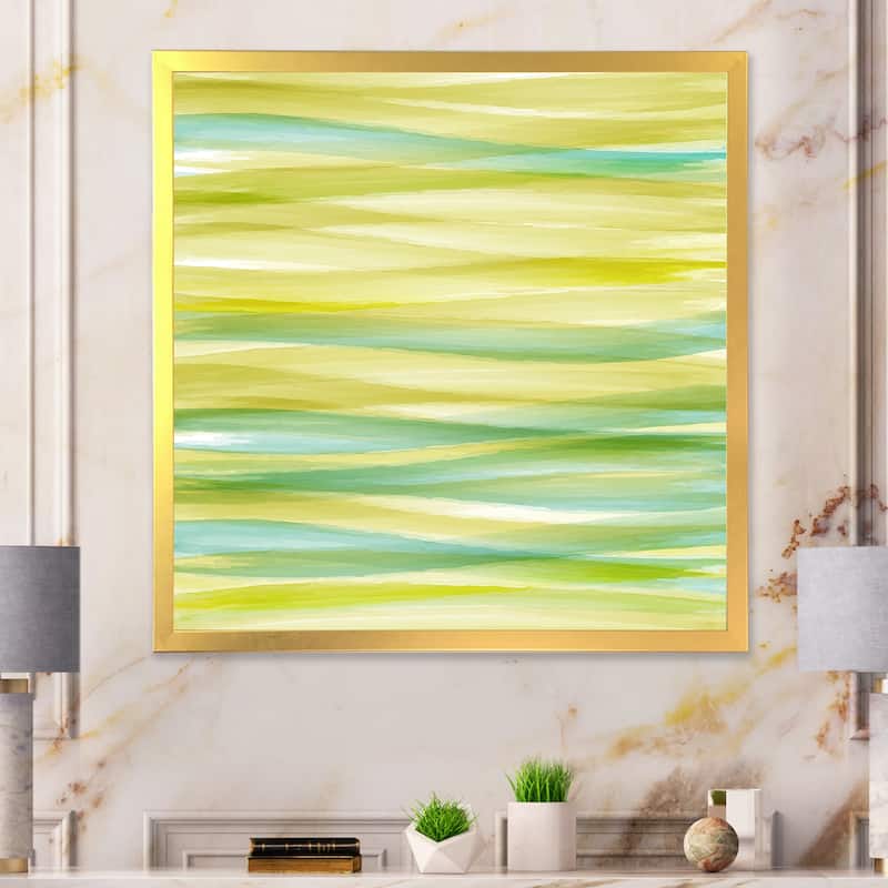 Designart "Ink Waves In Shade Of Green" Modern Framed Wall Decor - 16 In. Wide x 16 In. High - Gold