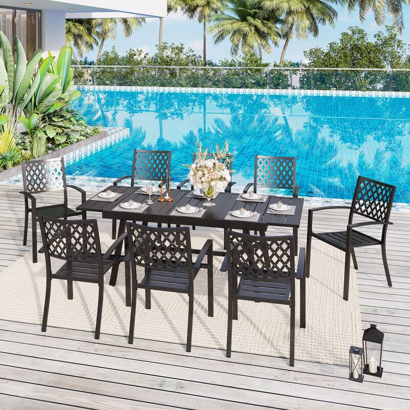 MAISON ARTS Outdoor Patio Dining Set of 7/9 with Metal Expandable Rectangular Dining Table and Metal Chairs - Fixed Chairs-9 Pieces