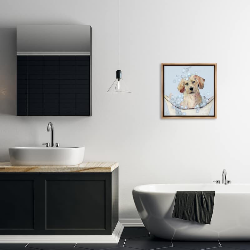 Stupell Bubble Bath Lab Puppy Framed Floater Canvas Wall Art Design By Sally Swatland