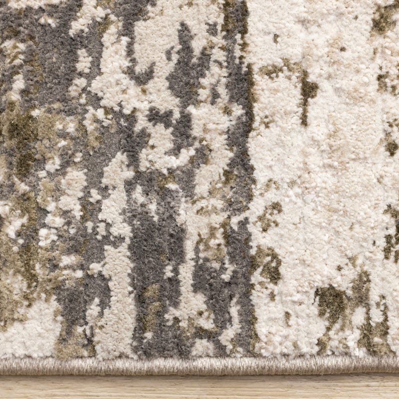 White Green Grey Distressed Textured High-Traffic Rug