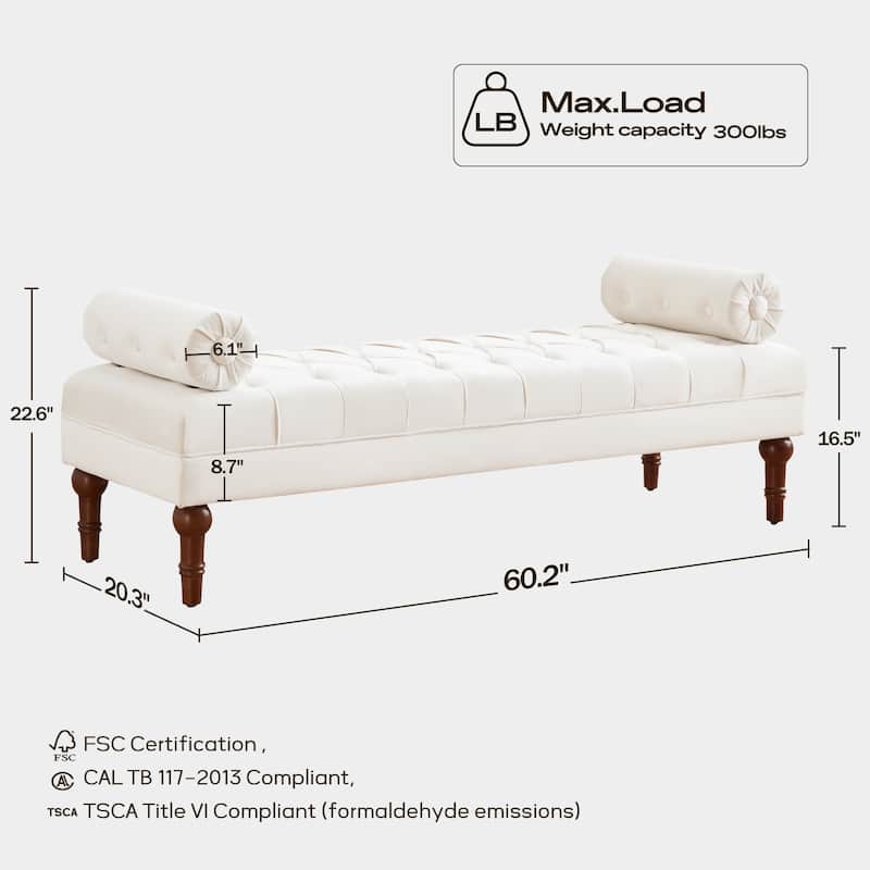 Velvet Bedroom Bench Pink/ Beige/ Blue/ Gray Upholstered Bench with Button-Tufted 60.2".