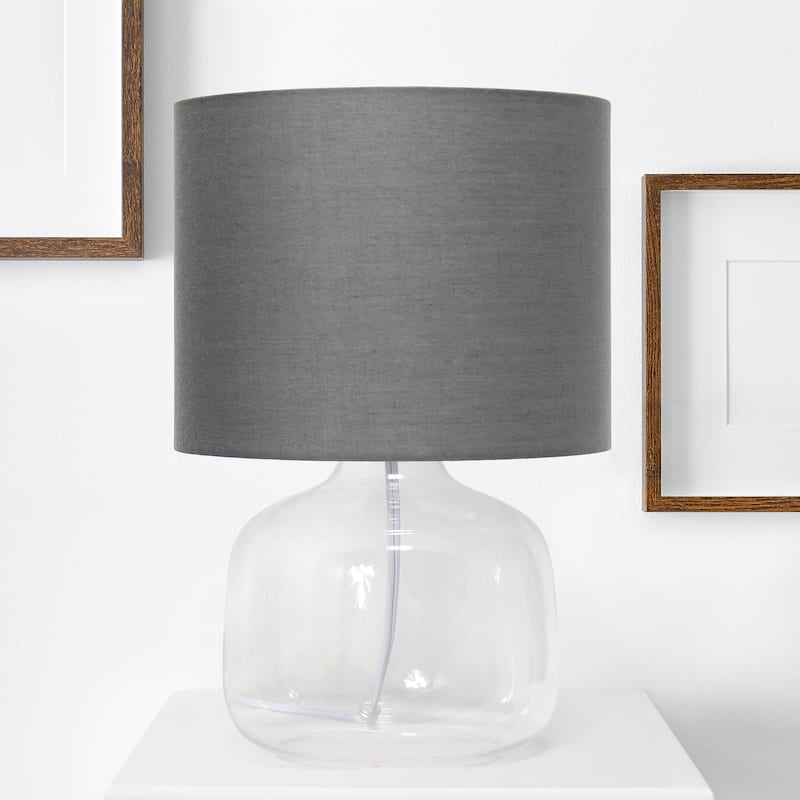 13.75" Modern Round Glass Table Lamp with Fabric Drum Shade for Bedroom or Living Room - 9"L x 9"W x 13.75"H