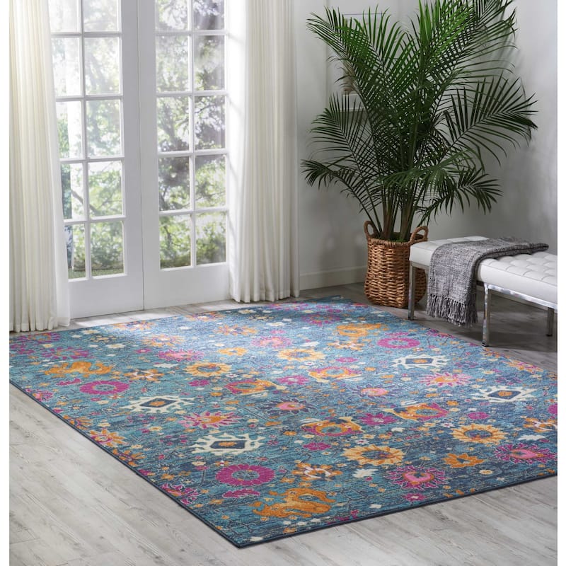 Nourison Passion Boho French Country Floral Area Rug. - 8' x 10' - Denim - Runner