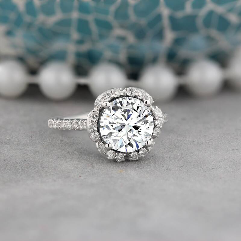 Auriya 14k Gold 2 carat Floral Moissanite Halo Diamond Engagement Ring 3/8ctw