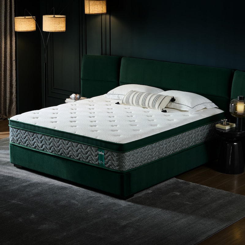 Modern Medium Firm Gel Memory Foam 14 in. Hybrid Motion Isolation Mattress - Green - King