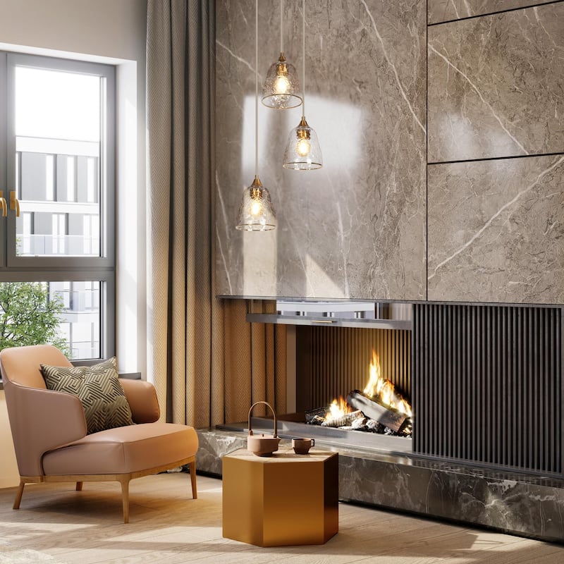 Dilera Modern 3-Light Gold Chandelier Cluster Glass Island Lights for Dining Room - D13.5" x H69" max