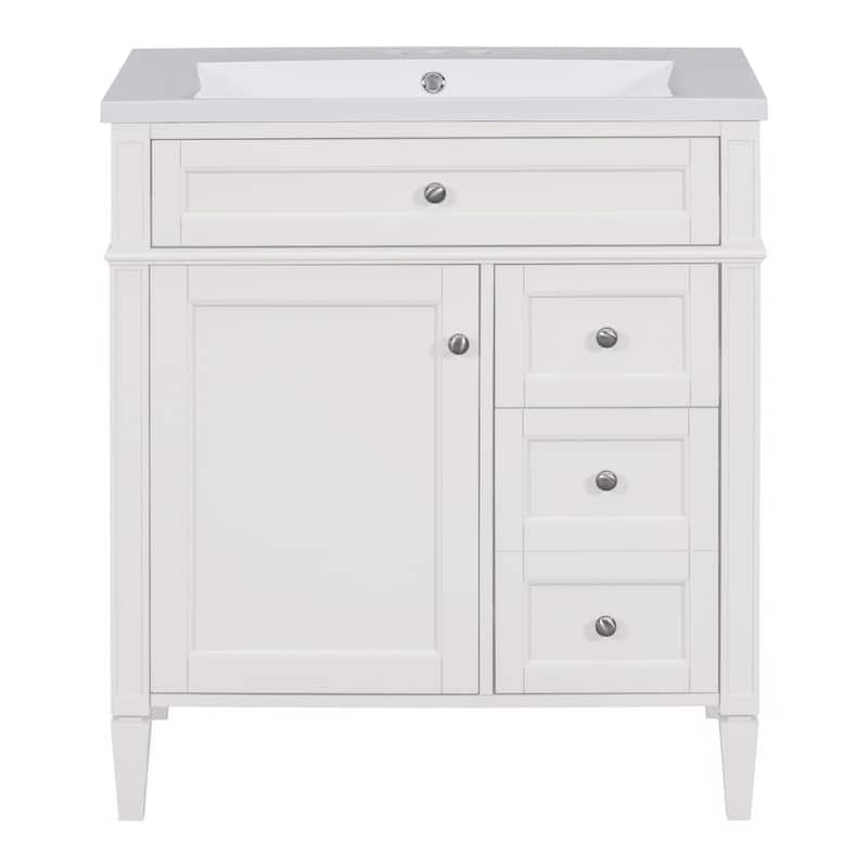 Plywood Freestanding Bathroom Vanity Set in Maple with Integrated Ceramic Sink with Mirror Cabinet - 30“ x 18"