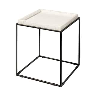 Nathan II White Marble Top with Black Metal Frame Side Table