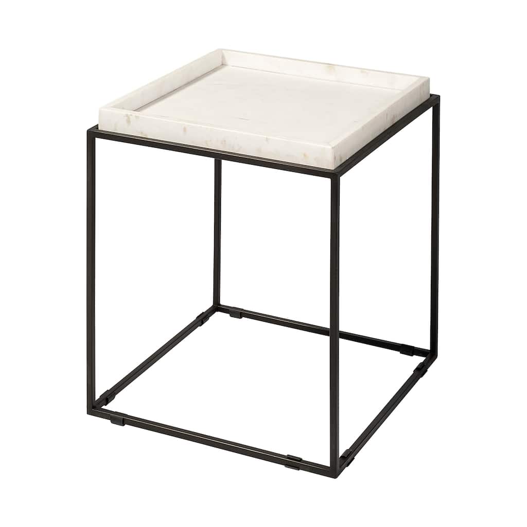 Nathan II White Marble Top with Black Metal Frame Side Table