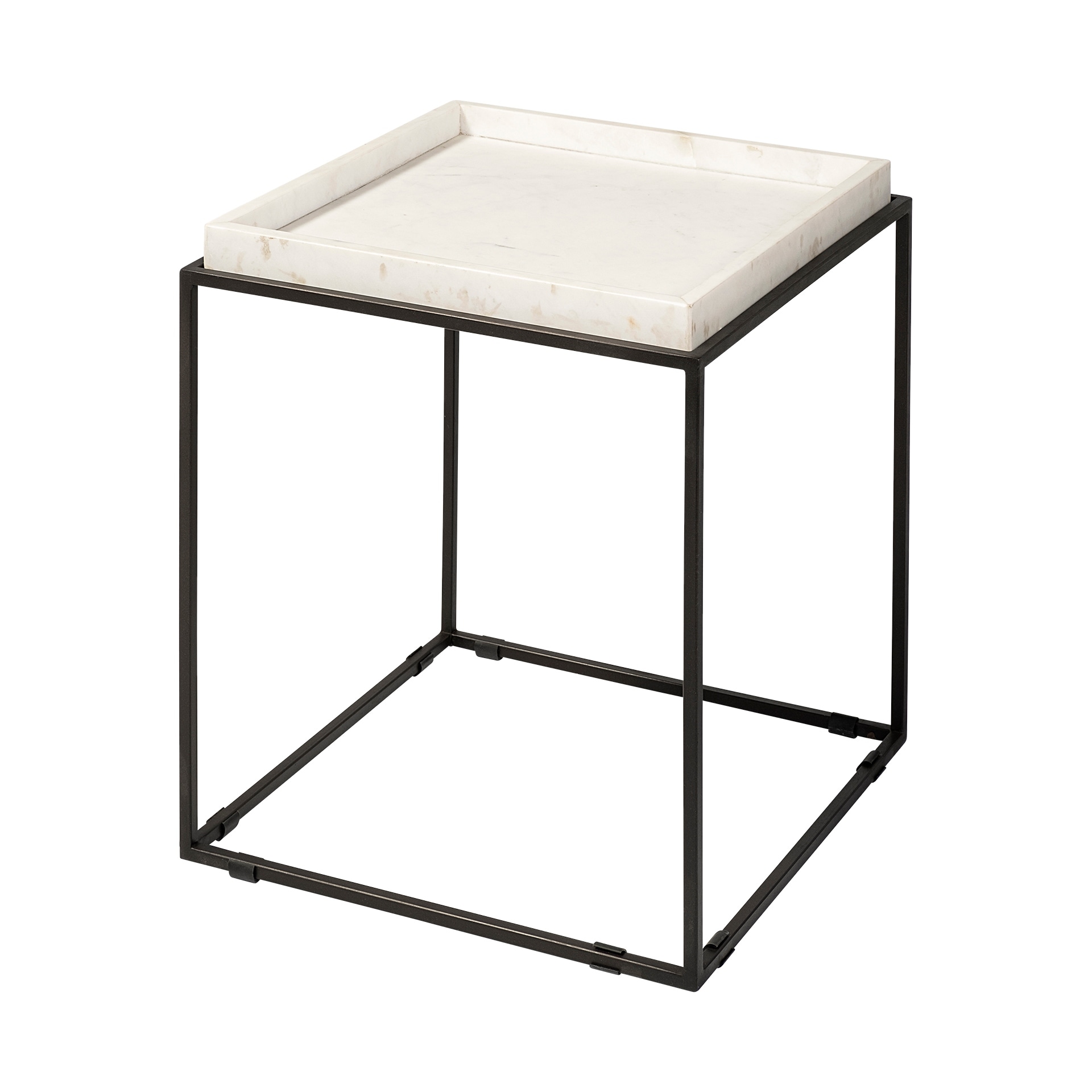 Nathan II White Marble Top with Black Metal Frame Side Table