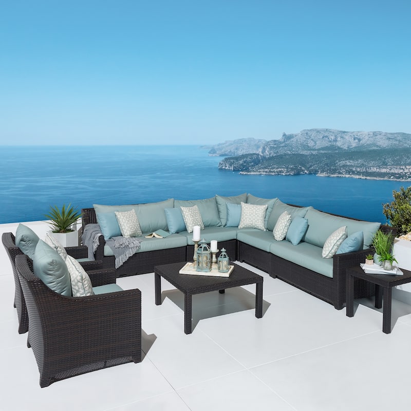 Deco 9 Piece Sunbrella Outdoor Patio Sectional & Club Set