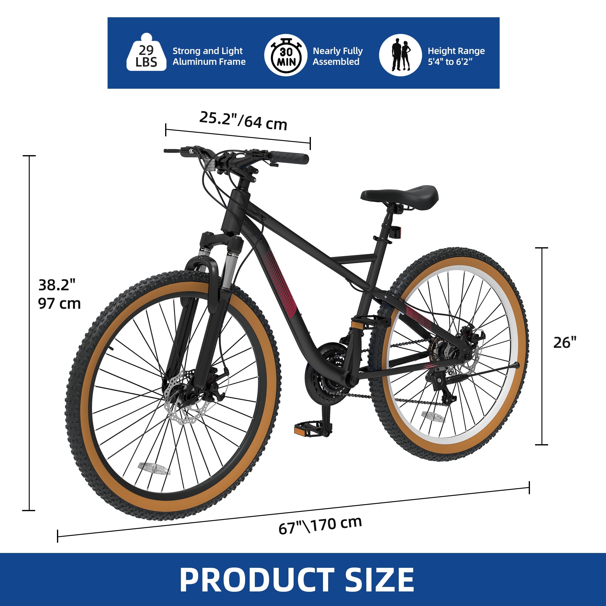26 Inch Mountain Bike 21 Speed Adult Bike Aluminum Frame Adult Mountain Bike