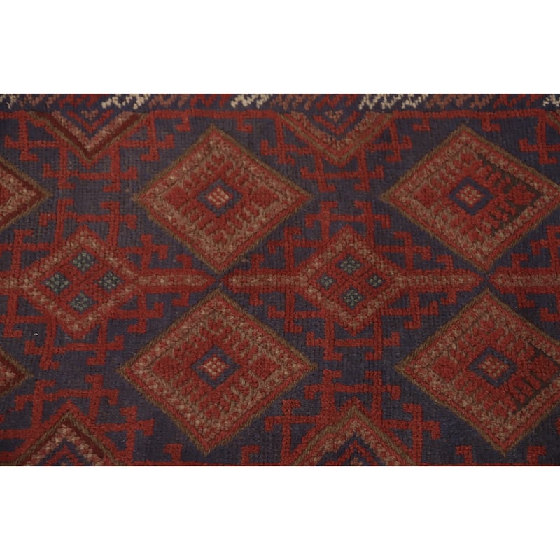 Hand Knotted Oriental 100% Wool Carpet Traditional Tribal Red Balouch Runner Rug - 8' 1'' X 2' 1''