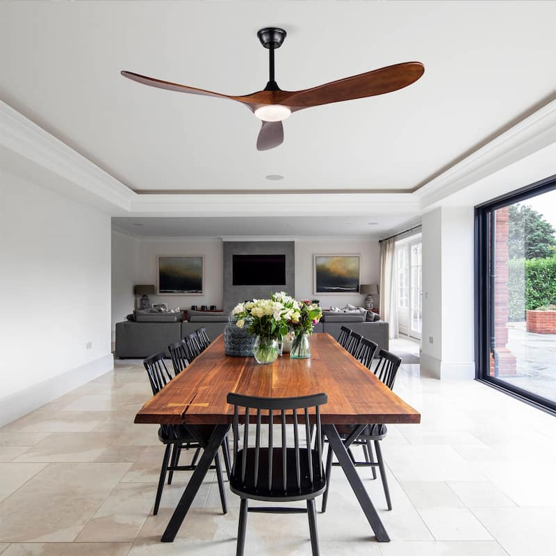 52 Inch Black Ceiling Fans With lights and Remote Control,18W Led Light, 3 Solid Wood Blades