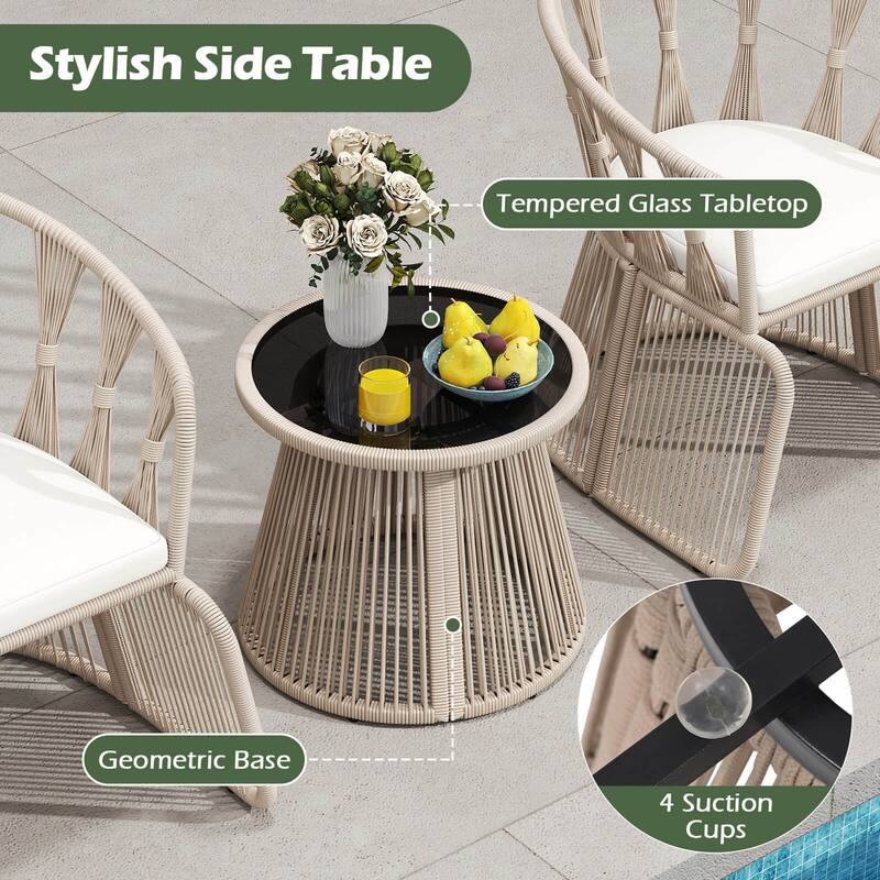 Costway 3 PCS Patio Leisure Chair Set Rope-Woven Armchairs & Table Set - See Details