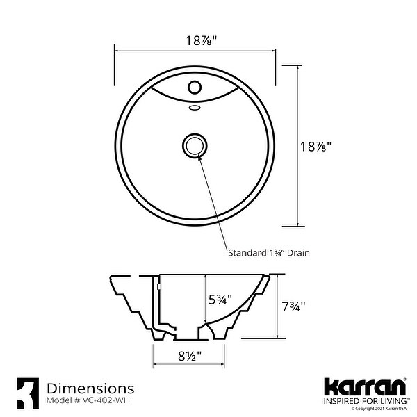 Karran Valera 19" Vitreous China Vessel Bathroom Sink in White with Overflow Drain