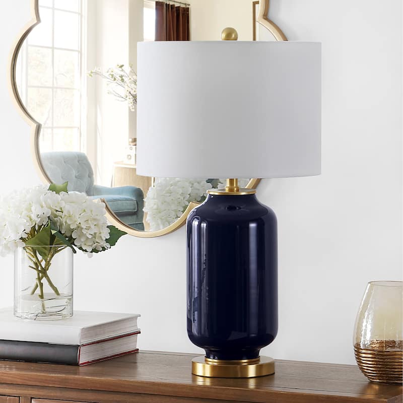 SAFAVIEH Lighting Vasilij 26-inch Glass Table Lamp - 14" x 14" x 26" - 14Wx14Dx26H - Navy