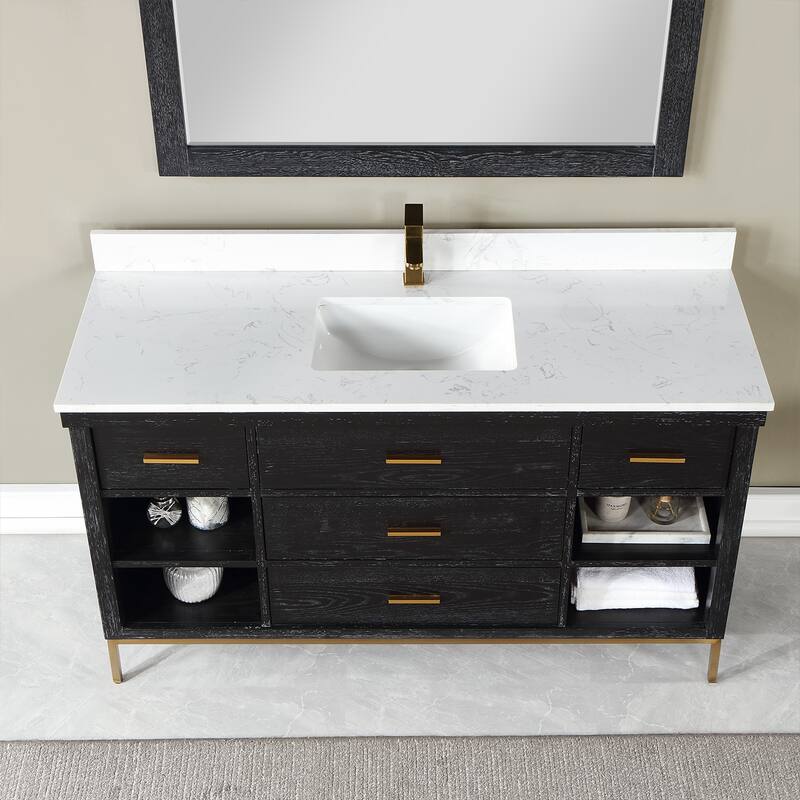 Altair Kesia Bathroom Vanity with Composite Stone Countertop with Mirror