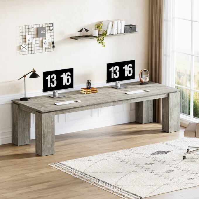 86-Inch Wood Two Person Desk, Modern Double Computer Desk