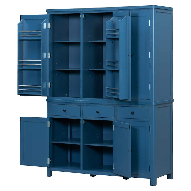 75" Farmhouse Kitchen Pantry Cabinet with Door Shelves, Large Freestanding Cupboard with Pull-Out Trays