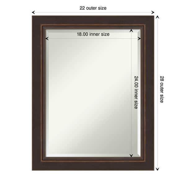 dimension image slide 5 of 6, Beveled Wood Bathroom Wall Mirror - Lara Bronze Frame - Lara Bronze