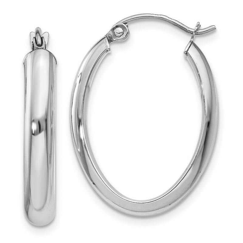 Curata 10k White Gold Polished 2.75mm Oval Domed Tube Hoop Earrings - 15mm 18mm 20mm 25mm