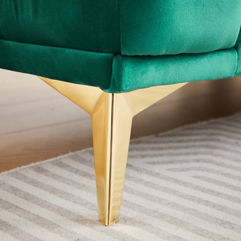 Velvet Chesterfield Loveseat Sofa, Tufted Button Upholstered 2 Seater Sofa, Lounge Sofa Chair with 2 Pillows & Metal Legs