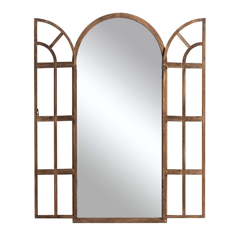 Wood Arched Window 2-door Wall Mirror