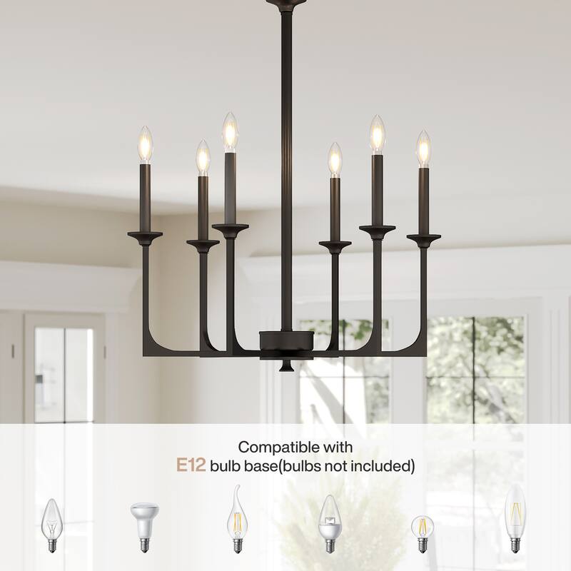 6-Light Matte Black Modern Chandelier, Height Adjustable Pendant
