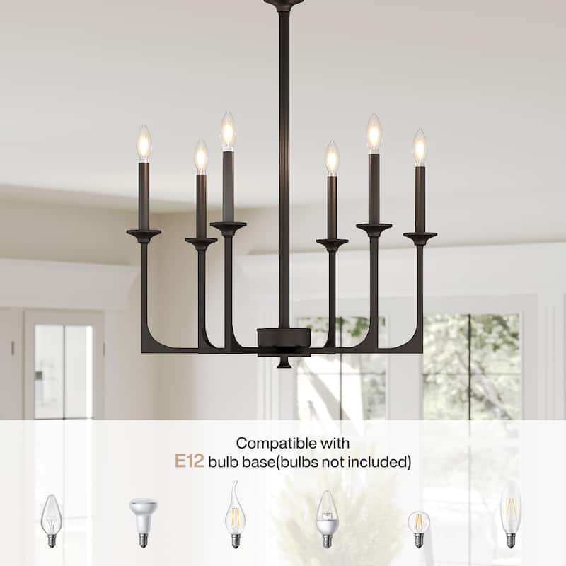 6-Light Matte Black Modern Chandelier with Adjustable Height